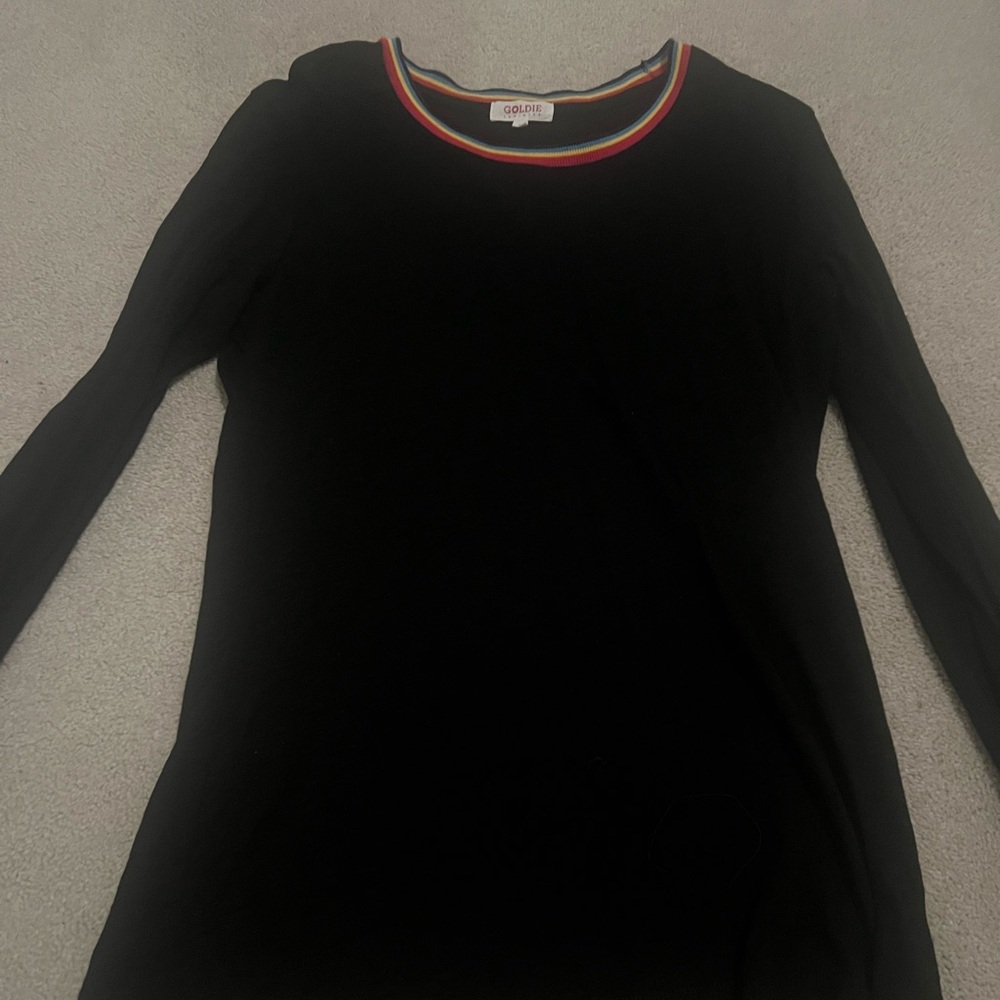 Goldie black long sleeve tee, rainbow trim size small